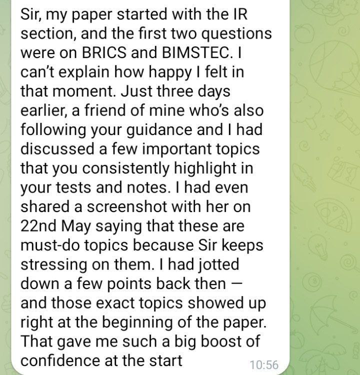 Student: paper started with BRICS and BIMSTEC, predicted topics showed up right at beginning