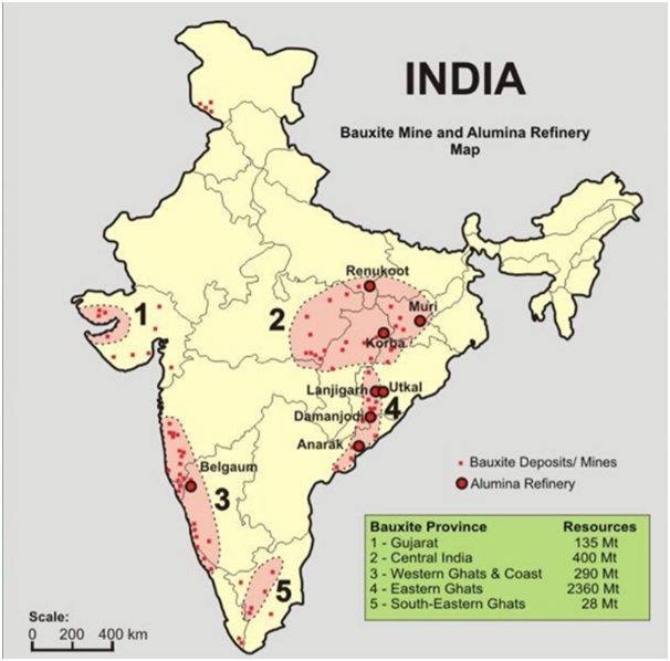 Bauxite Deposits In India Map United States Map   India Bauxite Min 